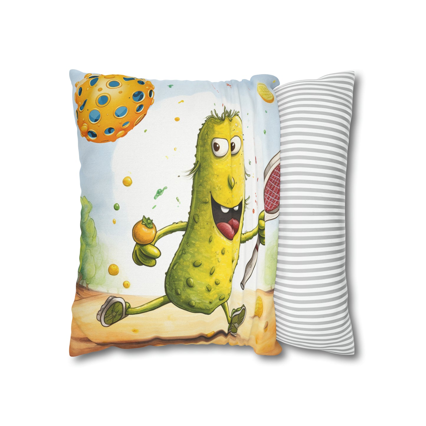 Pickleball Play: Pickle Sport Action Game, Fast Dink Ball - Spun Polyester Square Pillow Case