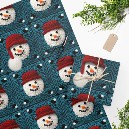 Snowman Crochet Craft, Festive Yuletide Cheer, Winter Wonderland - Wrapping Paper