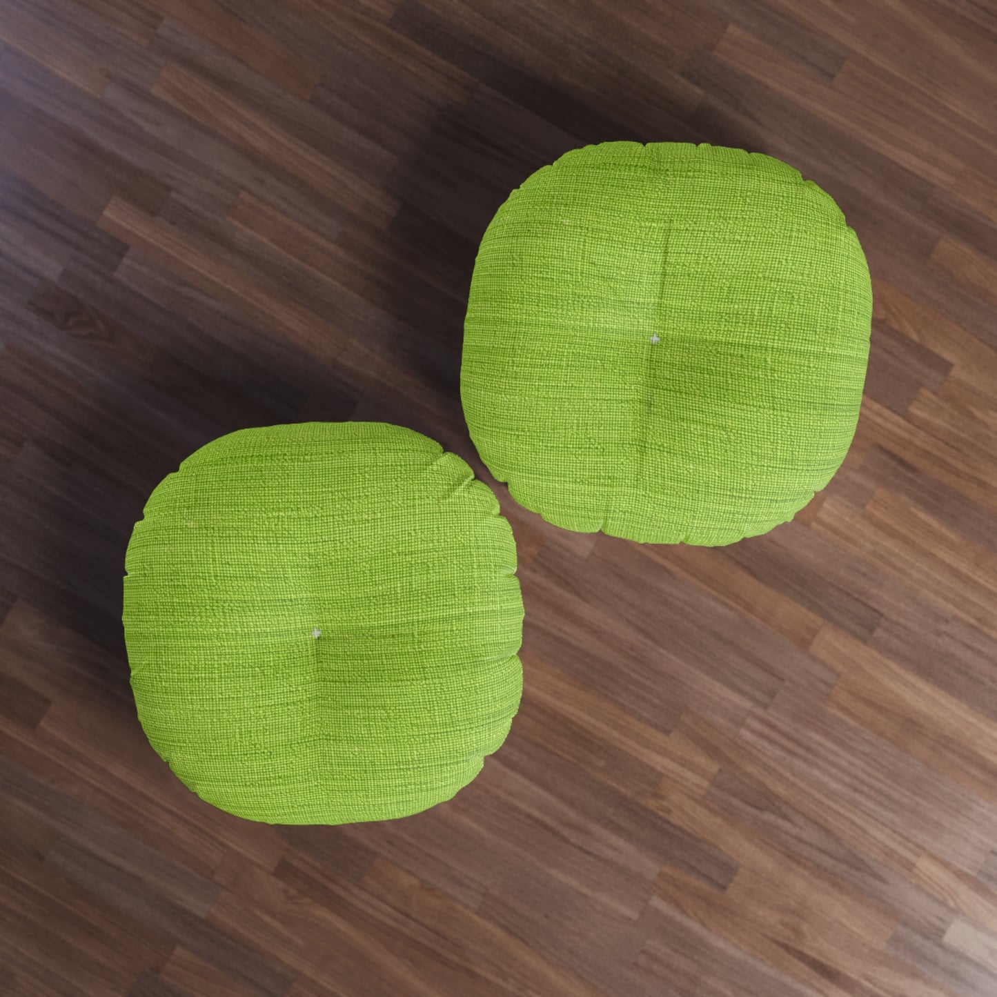 Lush Grass Neon Green: Denim-Inspired, Springtime Fabric Style - Tufted Floor Pillow, Round