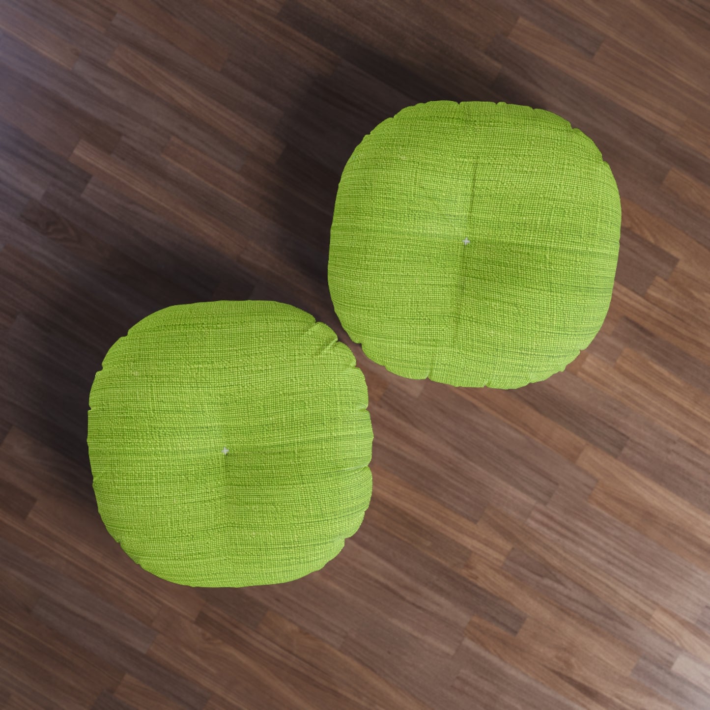 Lush Grass Neon Green: estilo de tela primaveral inspirado en la mezclilla - Almohada de piso capitoné, redonda