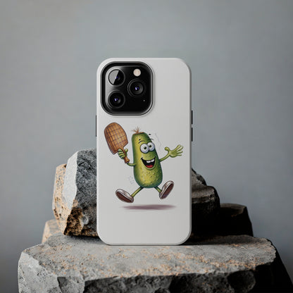 Pickle Player Action: Cartoon Swinging Pickleball Paddle - Sporty Charm - Tough Phone Cases