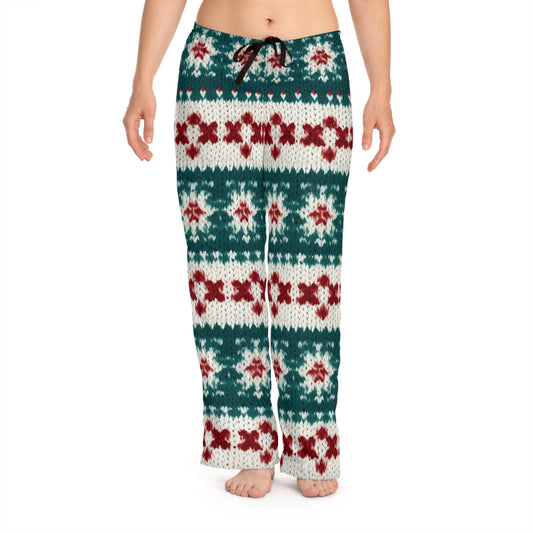 Christmas Knit Crochet Holiday, Festive Yuletide Pattern, Winter Season - Women's Pajama Pants (AOP)
