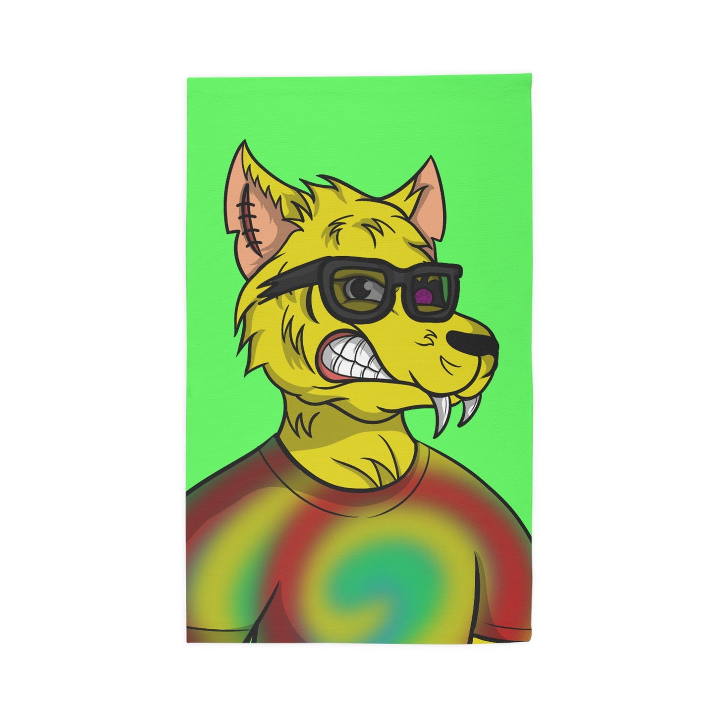 Wolve Cyborg Tie Dye Wolf Shirt Yellow Fur Cool Sun Glasses Dobby Rug