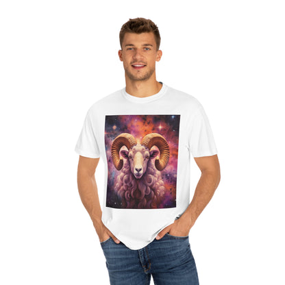 Mystic Aries Constellation - Vibrant Astrology Art - Zodiac Ram - Unisex Garment-Dyed T-shirt