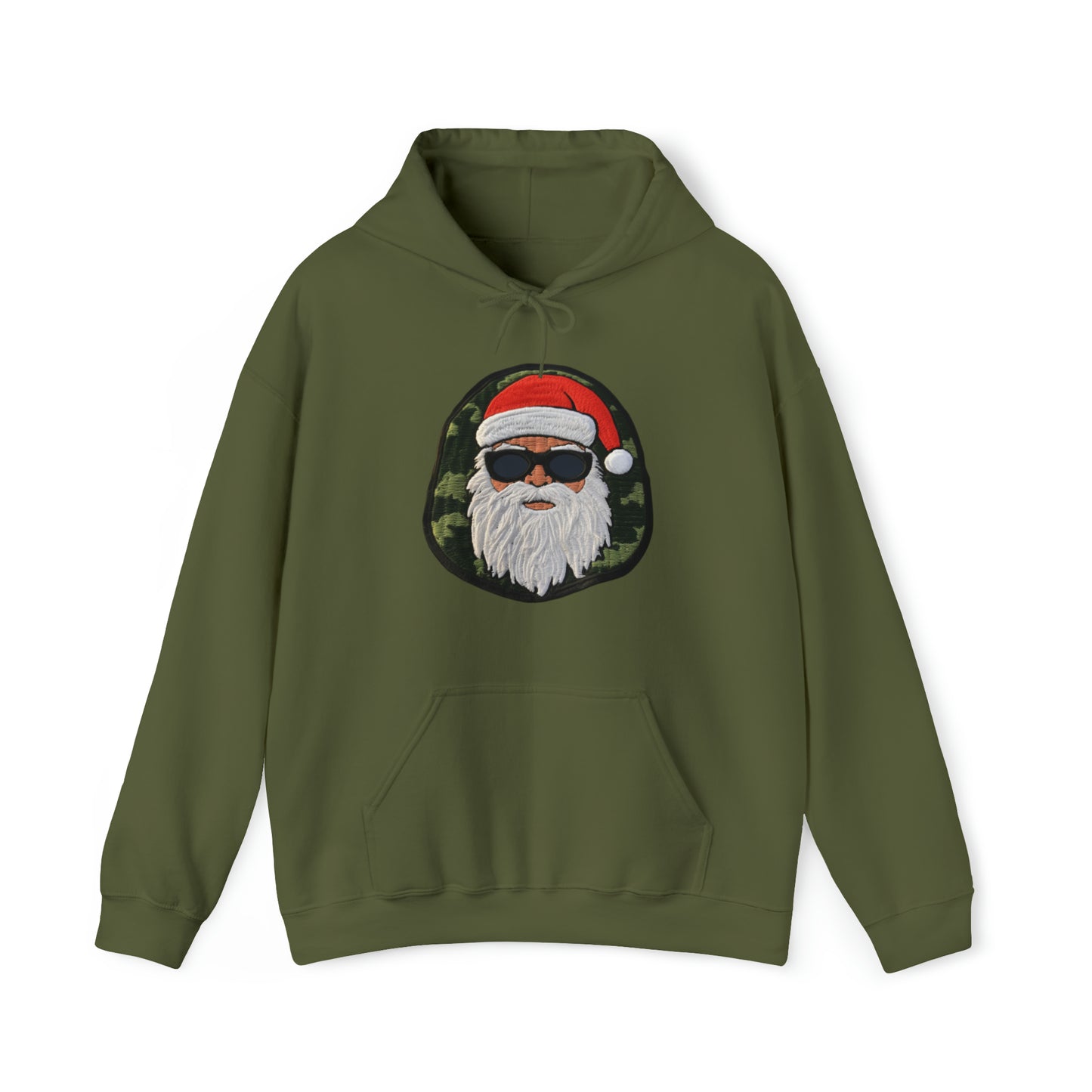 Military Santa Camo Patch - Marine Christmas Chenille Badge - Festive Decor - Unisex Heavy Blend™ Hooded Sweatshirt