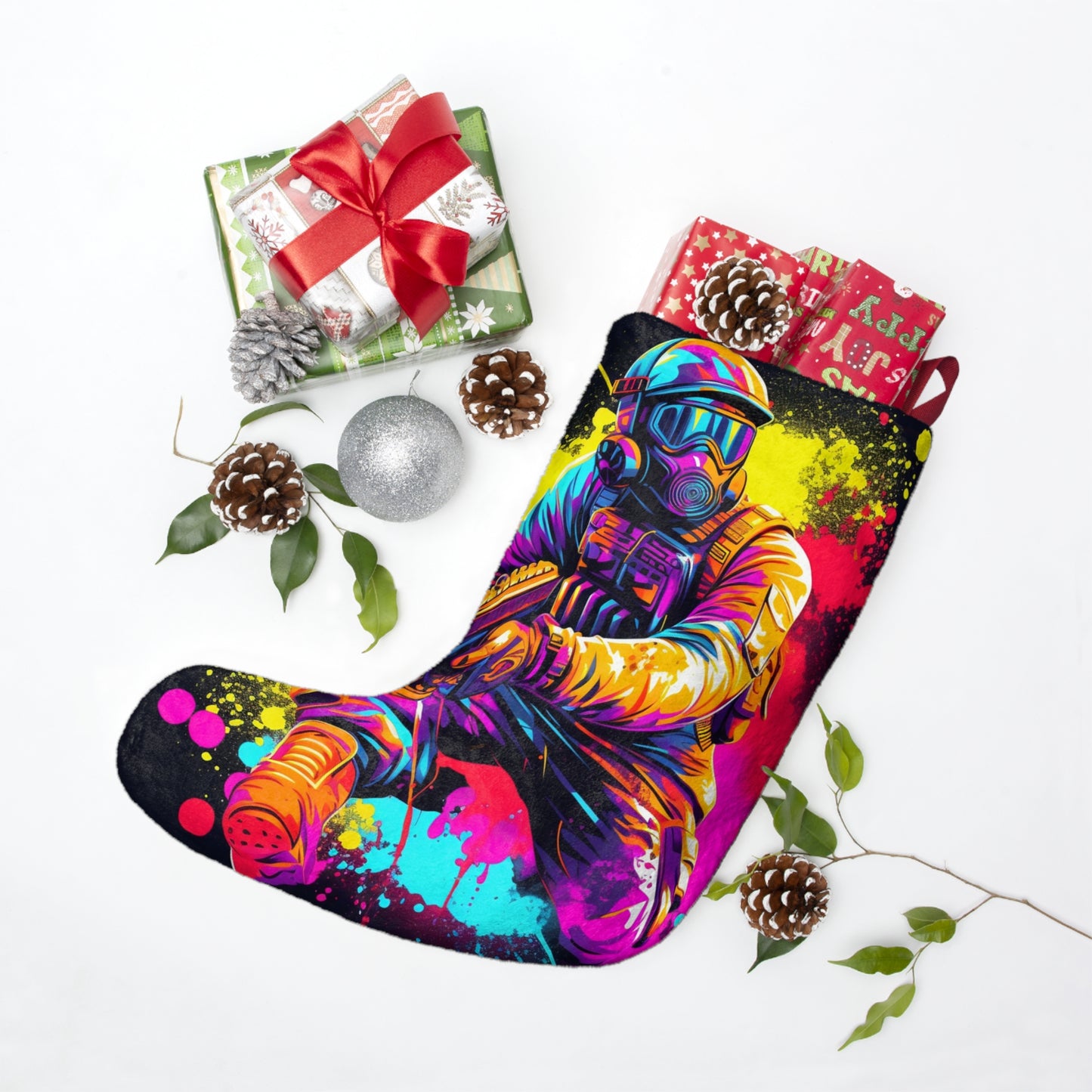 Paintball Action Sport: Player in Battle, Paint Splatter - Christmas Stockings