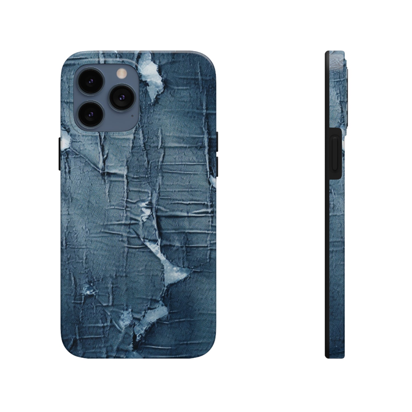 Distressed Blue Denim-Look: Edgy, Torn Fabric Design - Tough Phone Cases