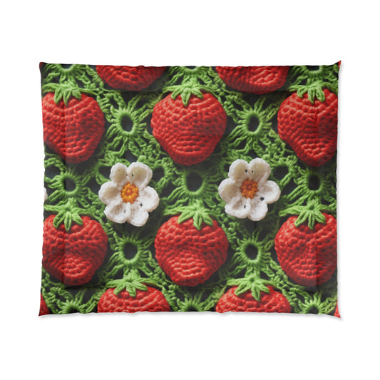Strawberry Field Crochet - Forever Forest Greens - Fruit Berry Harvest Crop - Bed Comforter