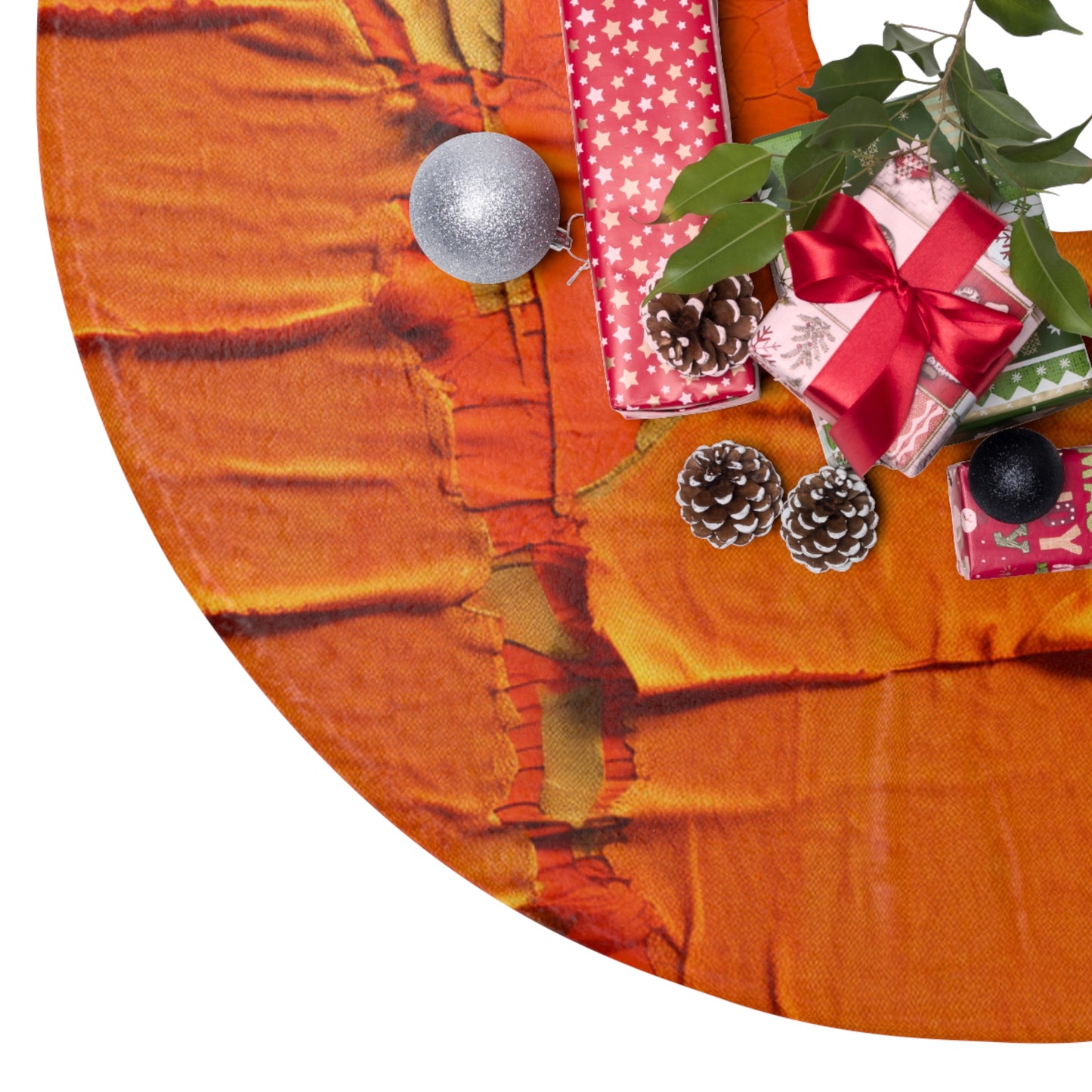 Fiery Citrus Orange: Edgy Distressed, Denim-Inspired Fabric - Christmas Tree Skirts