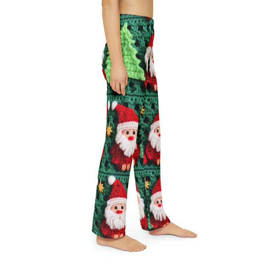 Santa Claus Crochet Pattern, Christmas Design, Festive Holiday Decor, Father Christmas Motif. Perfect for Yuletide Celebration - Kids Pajama Pants (AOP)