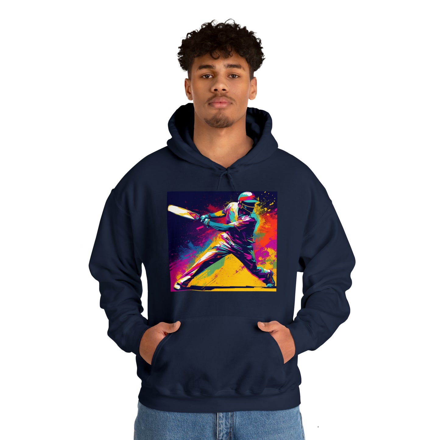 Cricket Pop Art: bateador, impacto de pelota, juego deportivo Wicket Stand - Sudadera con capucha unisex Heavy Blend™ 