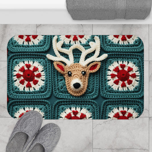 Christmas Reindeer Crochet, Wintry Wonderland Design, Festive Stag Motif. Embrace the Holiday Spirit - Bath Mat