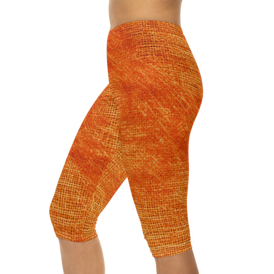 Naranja quemado/óxido: tela de color otoñal inspirada en la mezclilla - Leggings capri para mujer (AOP) 