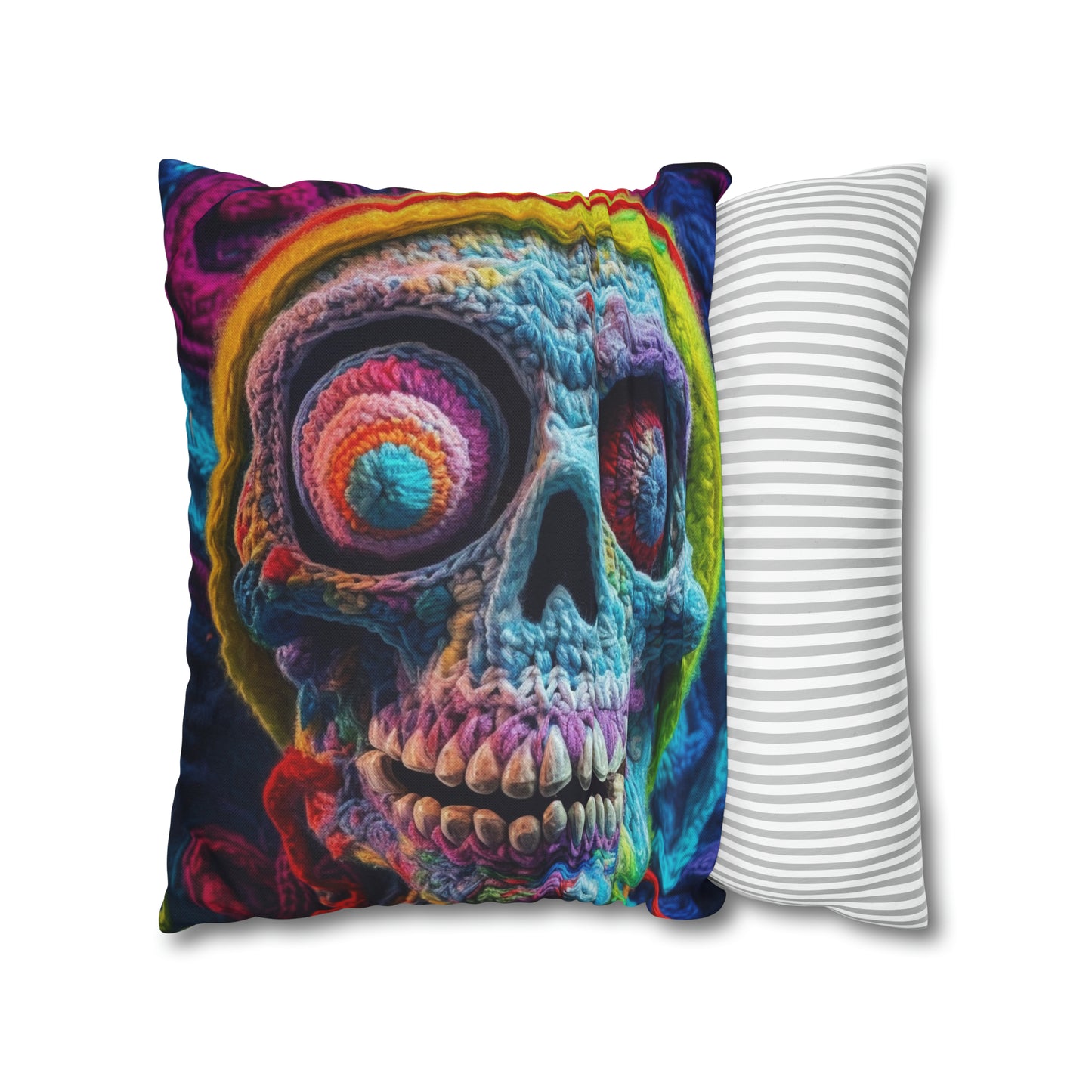 Crochet Skull Halloween Scary Horror Design - Spun Polyester Square Pillow Case