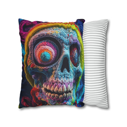 Crochet Skull Halloween Scary Horror Design - Spun Polyester Square Pillow Case