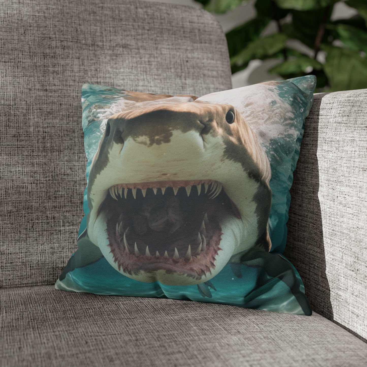 Bull Shark: River Monster Menace - Realistic Dark Water Predator - Spun Polyester Square Pillow Case