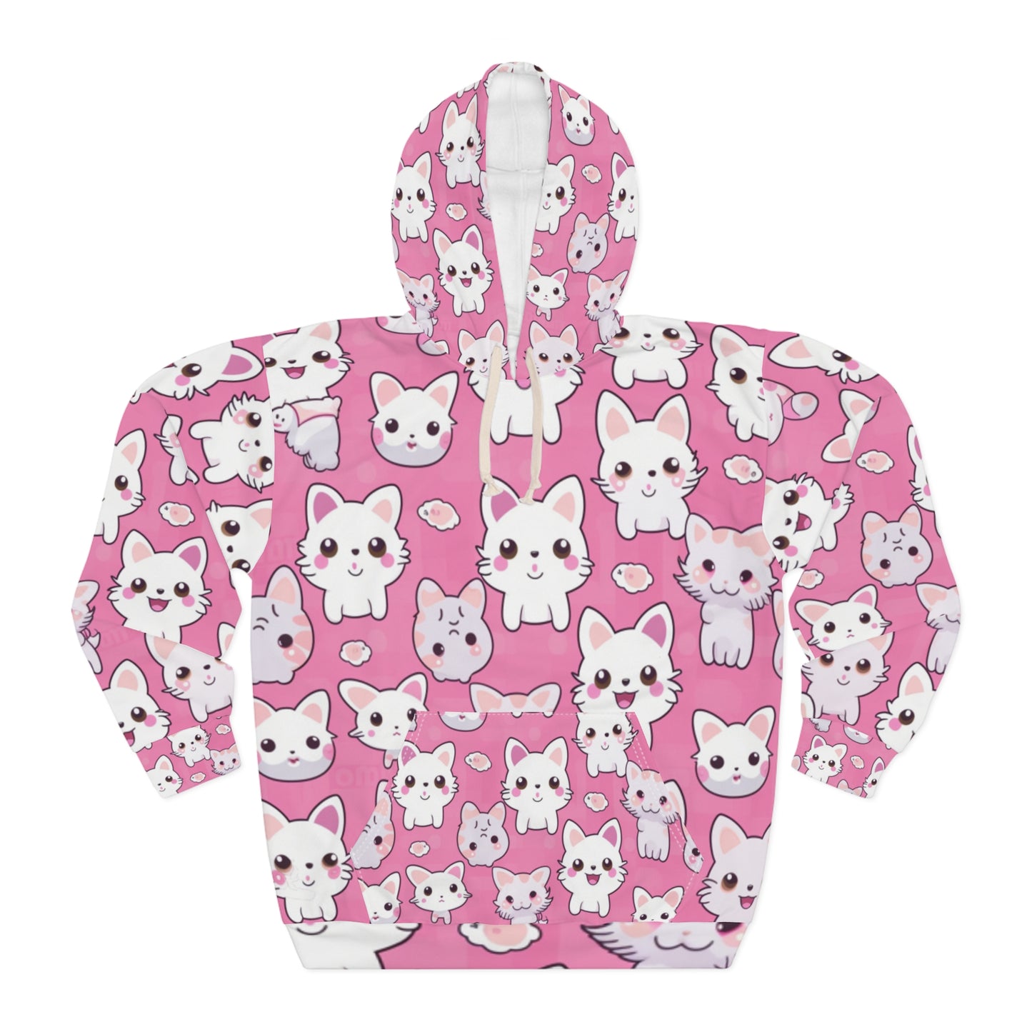 Adorable Cartoon-Style Anime Kitten, Cat, Kitty Pattern - Cute and Colorful - Unisex Pullover Hoodie (AOP)