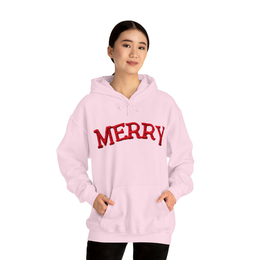 Emblema alegre de chenilla, diseño festivo de Navidad, motivo navideño alegre, tema elegante de invierno - Sudadera con capucha unisex Heavy Blend™