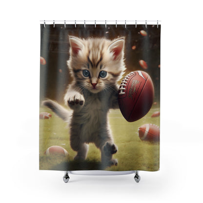 Football Kitty Fantasy: Feline Cat American Sport Quarterback - Shower Curtains