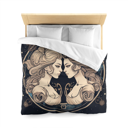 Duality of Gemini - Expressive Twins Zodiac Astrology - Microfiber Duvet Cover