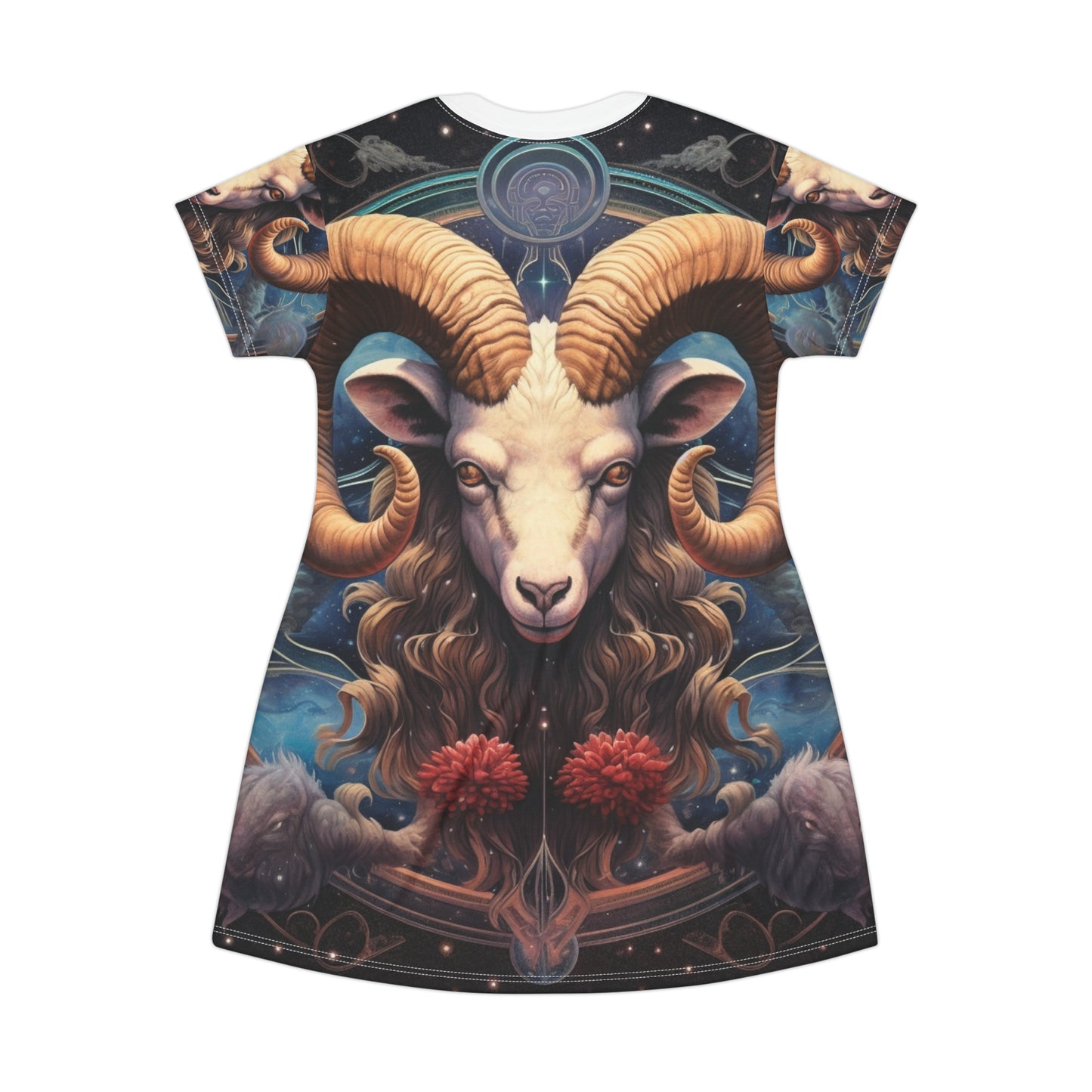 Aries Zodiac Ram - Vibrant Astrological Sign Cosmic Space Symbol - T-Shirt Dress (AOP)