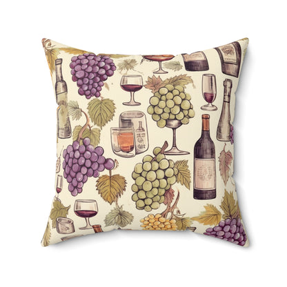 Wine Lovers Theme: Varieties of Wine, Grapes & Vineyards Design Spun Polyester Square Pillow