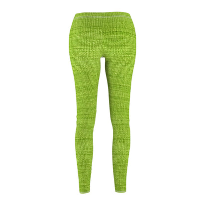 Lush Grass Neon Green: estilo de tela primaveral inspirado en la mezclilla - Leggings casuales cortados y cosidos para mujer (AOP)