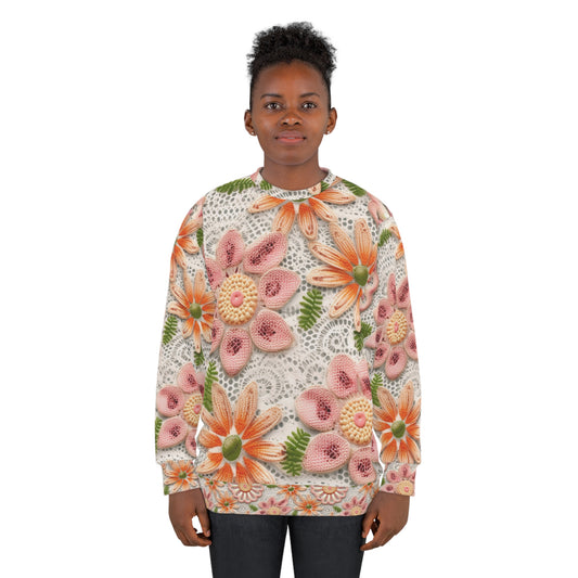 Ojal bordado floral: patrón elegante de flor delicada - Sudadera unisex (AOP) 