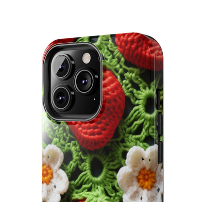 Strawberry Field Crochet - Forever Forest Greens - Fruit Berry Harvest Crop - Tough Phone Cases