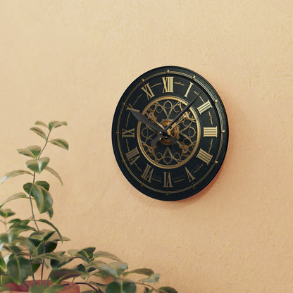 Gold Trim sophisticated clock with romanian numbers, Acrylic Wall Clock