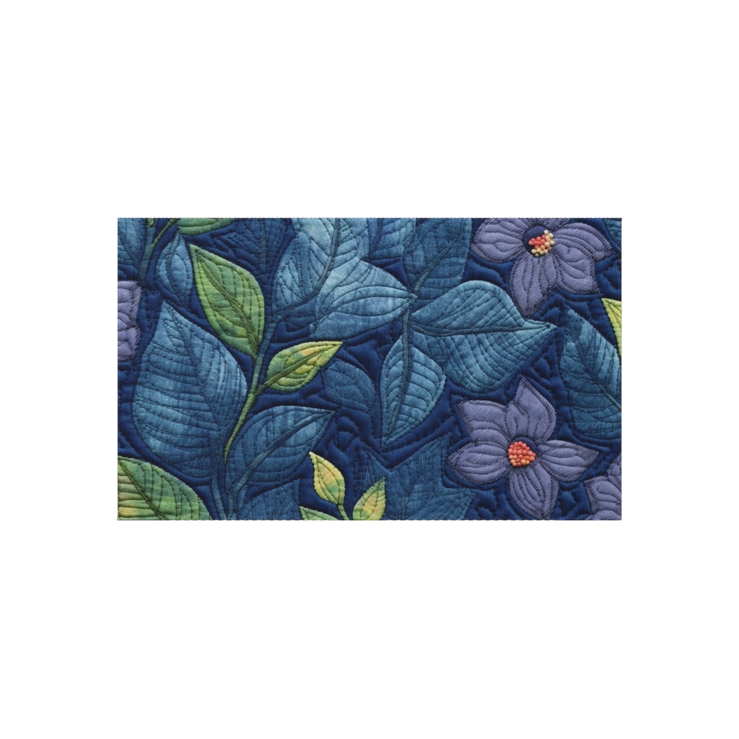 Floral Embroidery Blue: Denim-Inspired, Artisan-Crafted Flower Design - Outdoor Rug