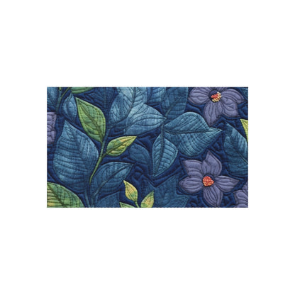 Floral Embroidery Blue: Denim-Inspired, Artisan-Crafted Flower Design - Outdoor Rug