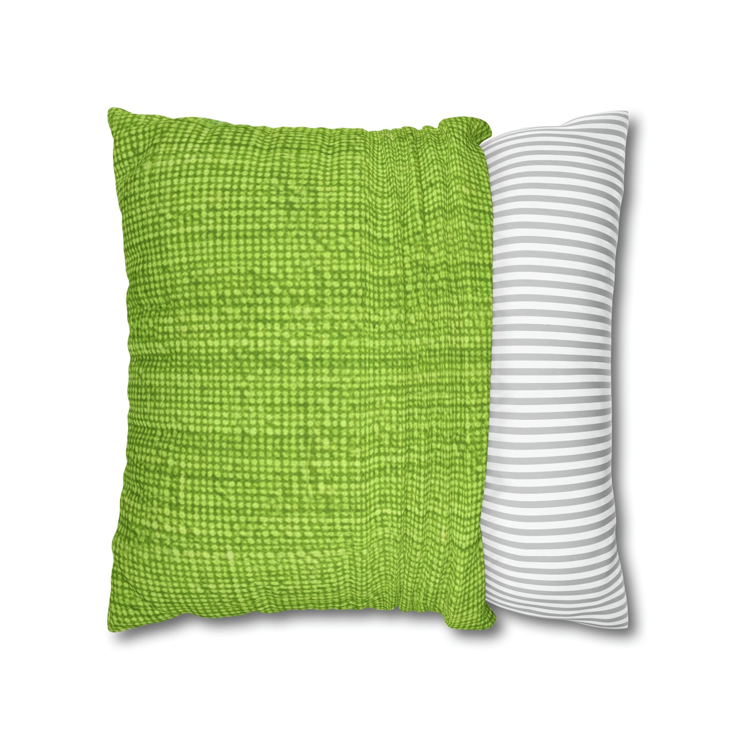 Lush Grass Neon Green: estilo de tela primaveral inspirado en la mezclilla - Funda de almohada cuadrada de poliéster hilado