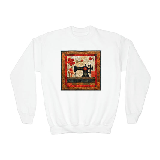 Sewing Machine Quilt: A Crafted Design Homage to Stitching - Youth Crewneck Sweatshirt