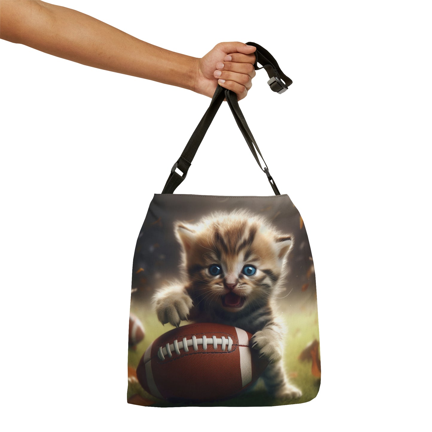 Football Kitten Touchdown: Tabby's Winning Play Sport Game - Adjustable Tote Bag (AOP)