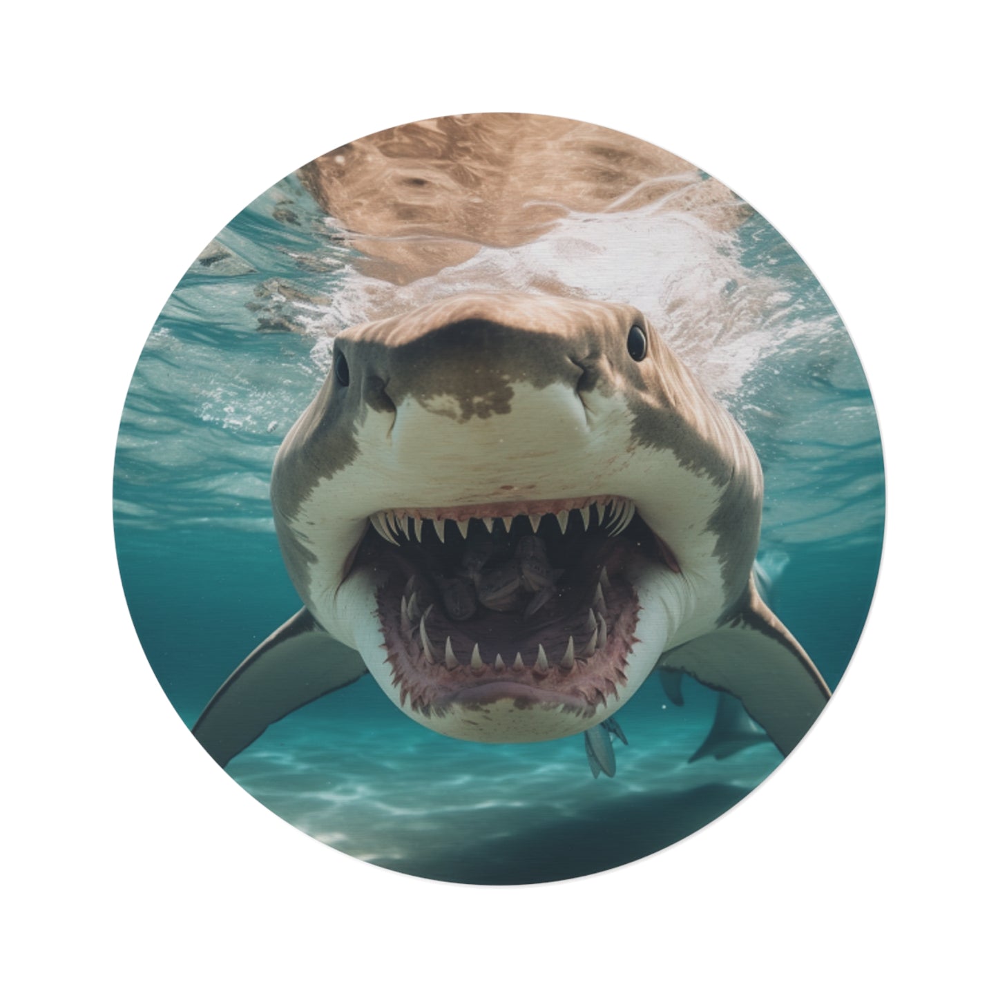 Bull Shark: River Monster Menace - Realistic Dark Water Predator - Round Rug