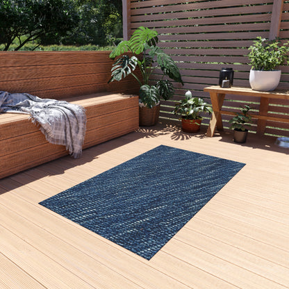 Denim-Inspired Design - Distinct Textured Fabric Pattern - Outdoor Rug