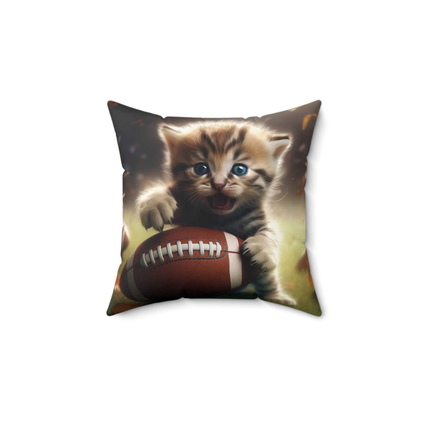 Football Kitten Touchdown: Tabby's Winning Play Sport Game - Spun Polyester Square Pillow