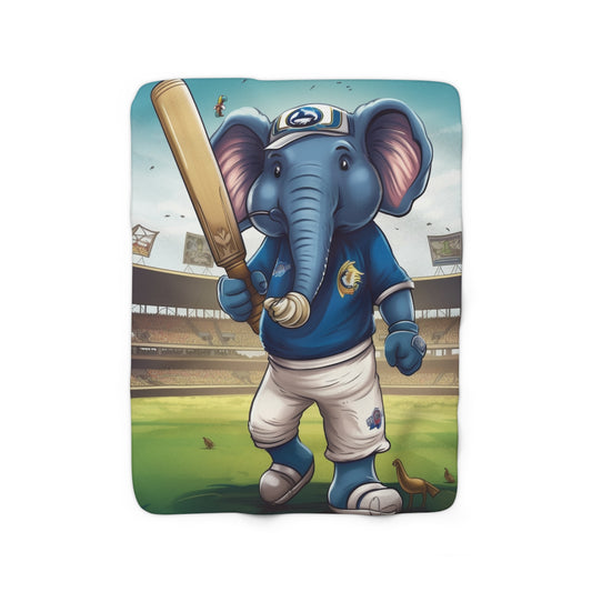 Estrella deportiva de críquet con elefante de la India: juego de lanzamiento, carrera y muñón - Encanto animado - Manta polar Sherpa