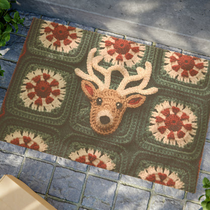 Christmas Reindeer Crochet, Wintry Wonderland Design, Festive Stag Motif. Embrace Deer Holiday Spirit - Door Coir Mat