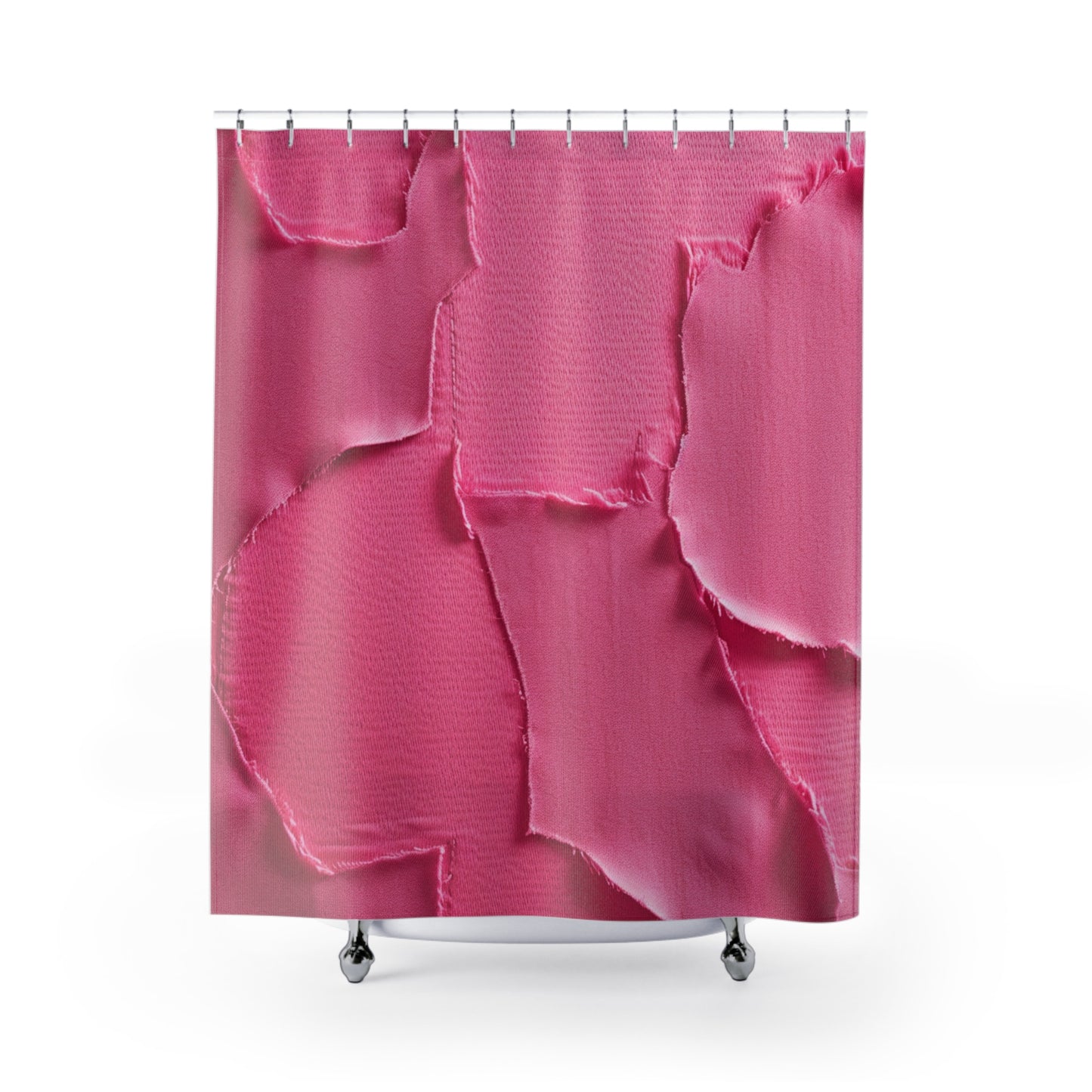 Distressed Neon Pink: Edgy, Ripped Denim-Inspired Doll Fabric - Shower Curtains