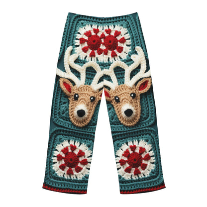 Ganchillo de reno navideño, diseño del país de las maravillas invernal, motivo de ciervo festivo. Abraza el espíritu navideño: pantalones de pijama para hombre (AOP) 