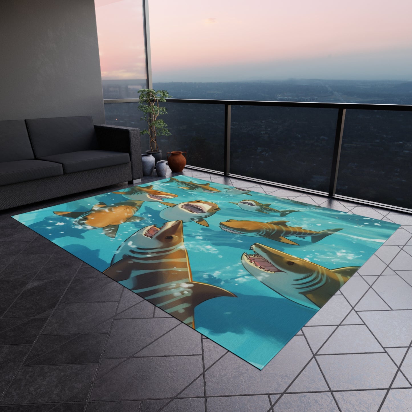 Tiger Shark: Ocean Marine Wildlife - Underwater - Outdoor Rug