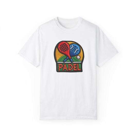 Padel Chenille Patch, Faux Graphic- Unisex Garment-Dyed T-shirt