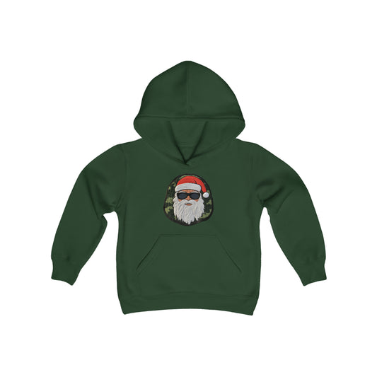 Military Santa Camo Patch - Marine Christmas Chenille Badge - Festive Decor - Youth Heavy Blend Hooded Sweatshirt