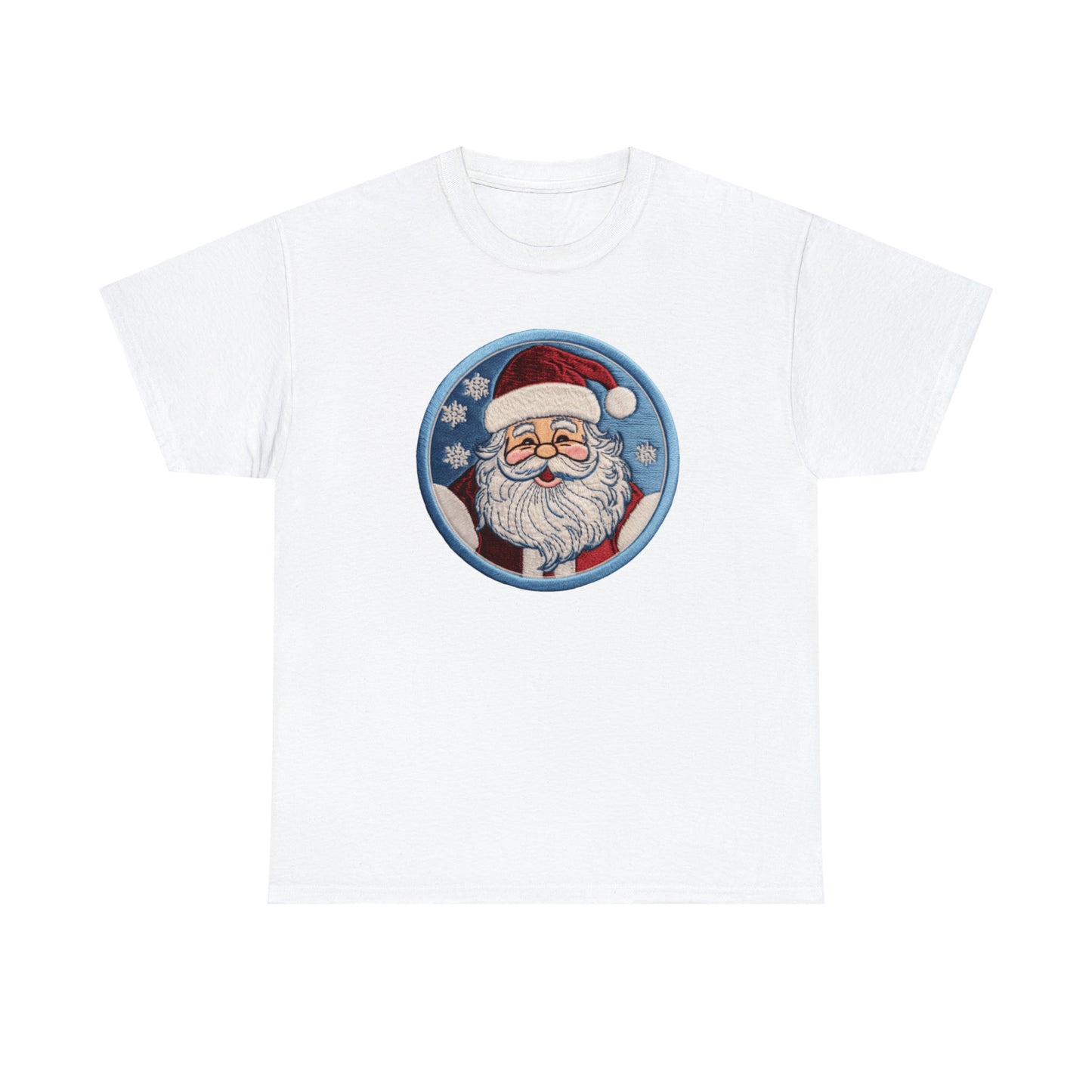 Santa Chenille Patch: Christmas Festive Holiday Design - Unisex Heavy Cotton Tee