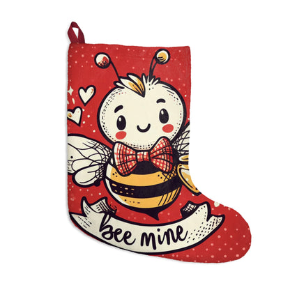 Valentine's Day Bee Illustration, Cute Bumblebee with Honey, Love Hearts, Whimsical Insect Artwork - Christmas Stockings