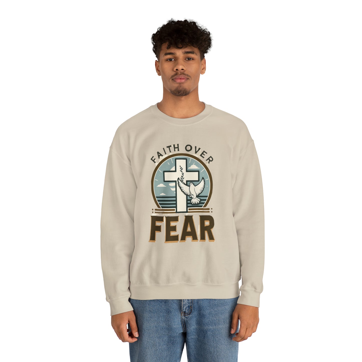 Faith Over Fear Christian, Religious Art, Jesus Inspired - Unisex Heavy Blend™ Crewneck Sweatshirt