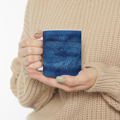 Blue Spectrum: Tela inspirada en la mezclilla de claro a oscuro - Taza de cerámica de 11 oz 