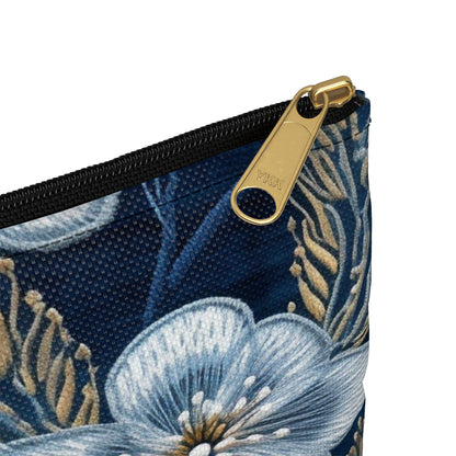 Flower Blossom Embroidery Floral on Denim Style - Accessory Pouch